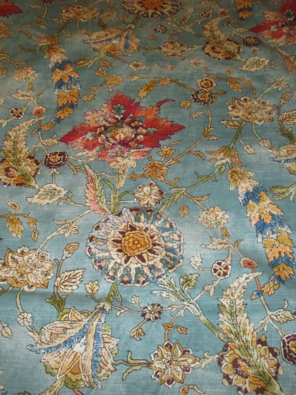 Genevieve Aqua Floral Cotton Sleeve Top Curtains Set Of 2 panels 48 x 96